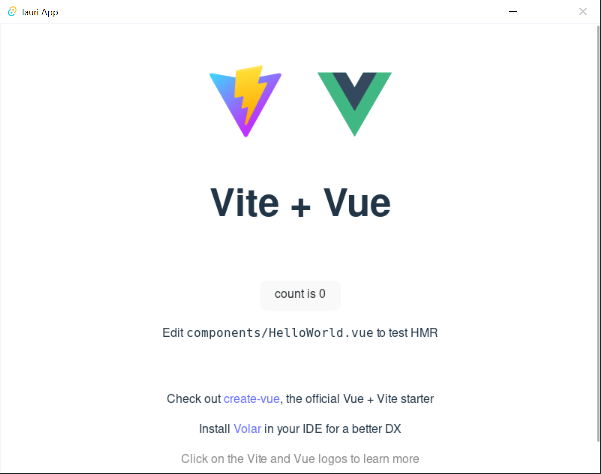 The default application window for the Tauri Vite + Vue template